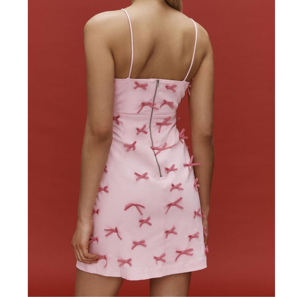 Anthropologie Maeve Brynne Clueless 3-D Pink Bow Spaghetti-Strap Mini Dress 4 - Picture 2 of 11